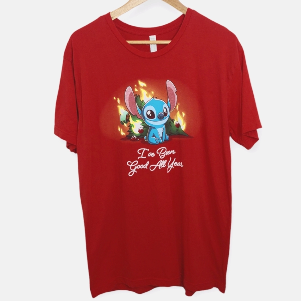 Disney Size Large Lilo and Stitch Shirt Graphic Tee Top I've Been Good Holiday